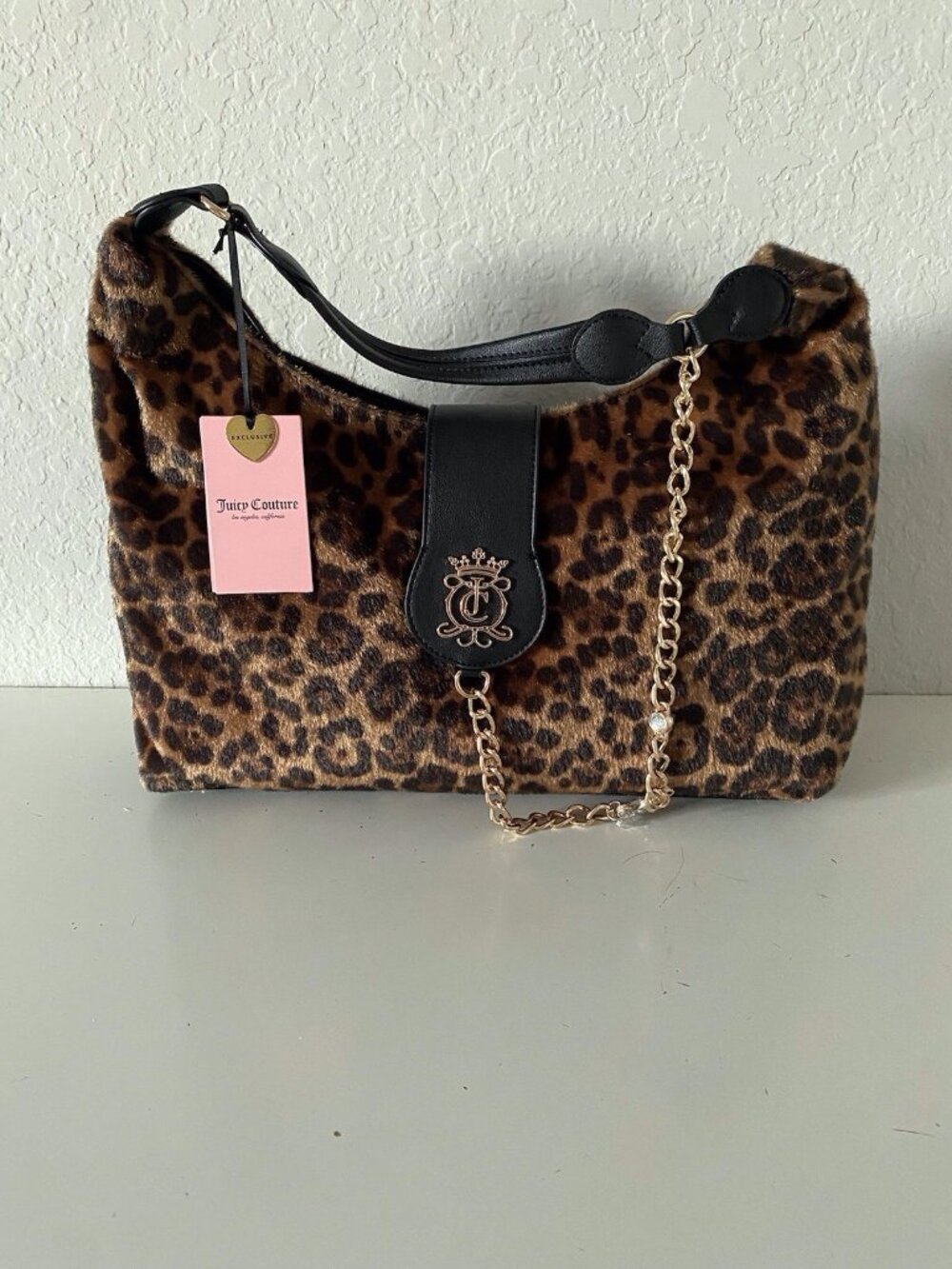 Juicy Couture Juicy Royal Crest Large Hobo/Coho Natural Leopard Print VIRAL NEW